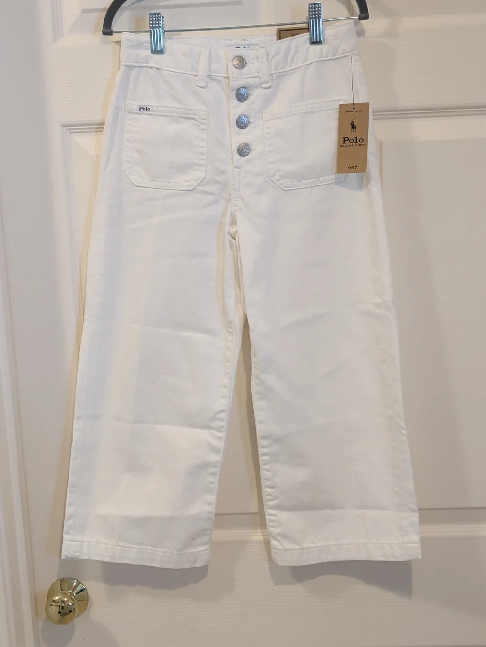 Polo Ralph Lauren White High-Rise Button Front Wide Leg Cropped Jeans NWT